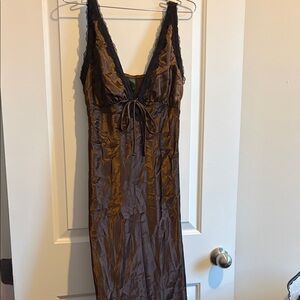 Unique Vintage Brown Satin Maxi Dress